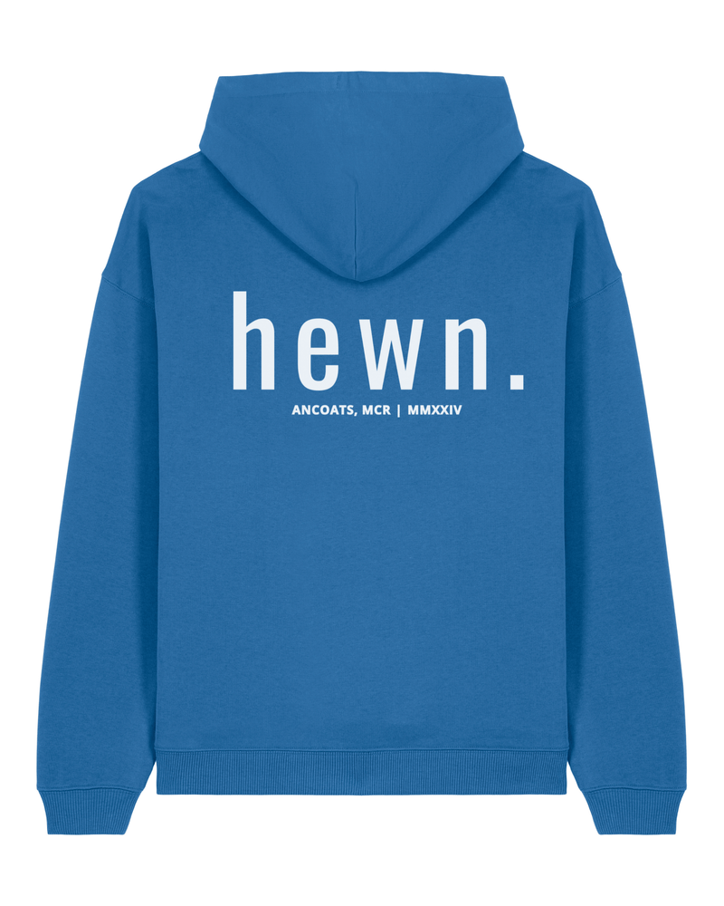 hewn. Mens Organic Cotton Signature Oversized Hoodie in Morpho Blue