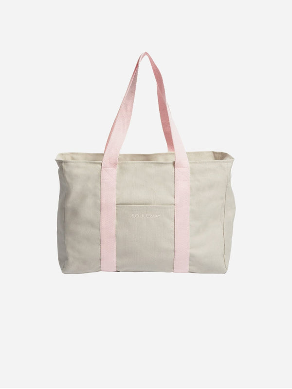 Souleway Natural Cotton Canvas Yoga Tote | Sand & Pink Sand/Pink