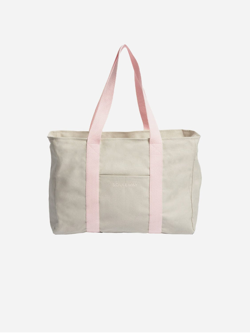 Souleway Natural Cotton Canvas Yoga Tote | Sand & Pink Sand/Pink