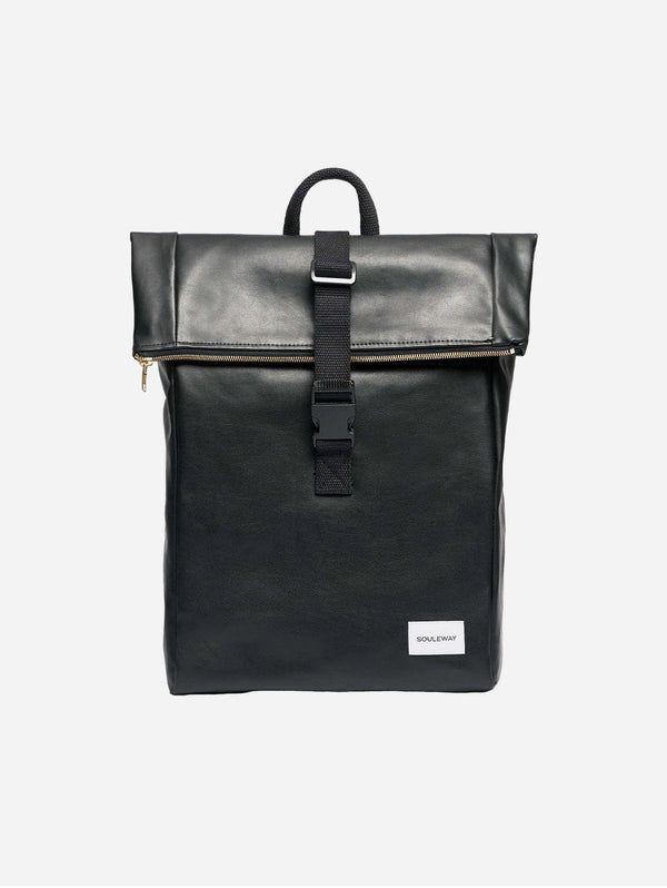 Souleway Oleatex Vegan Olive Leather Foldtop Backpack | Night Black Night Black