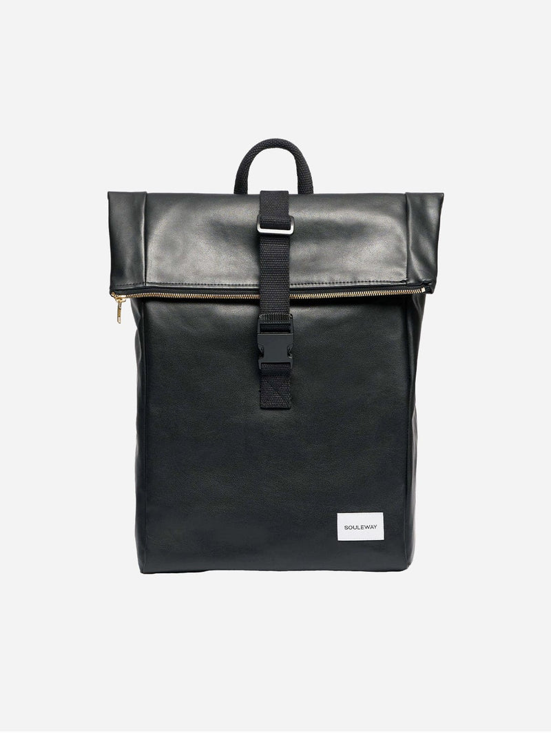 Souleway Oleatex Vegan Olive Leather Foldtop Backpack | Night Black Night Black