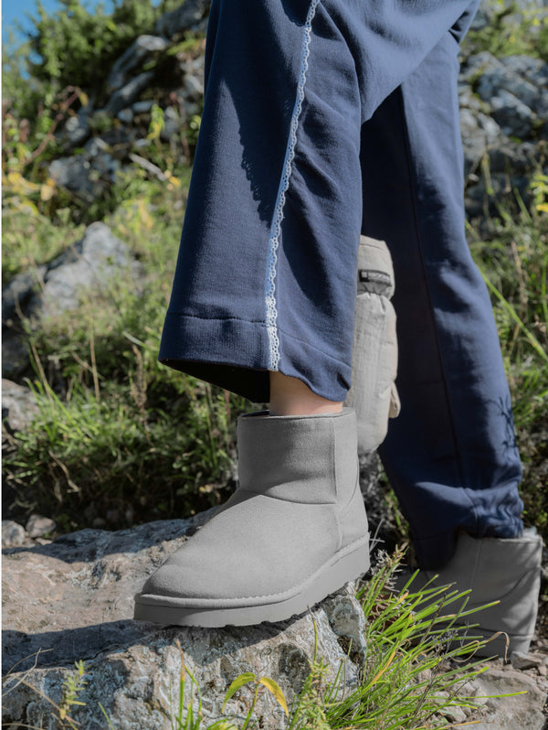 Classic Unisex Vegan Faux Sheepskin Short Boots | Grey