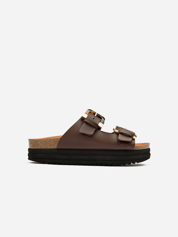 Plum Women's Vegan Footbed Sandals | Brown Tortoiseshell