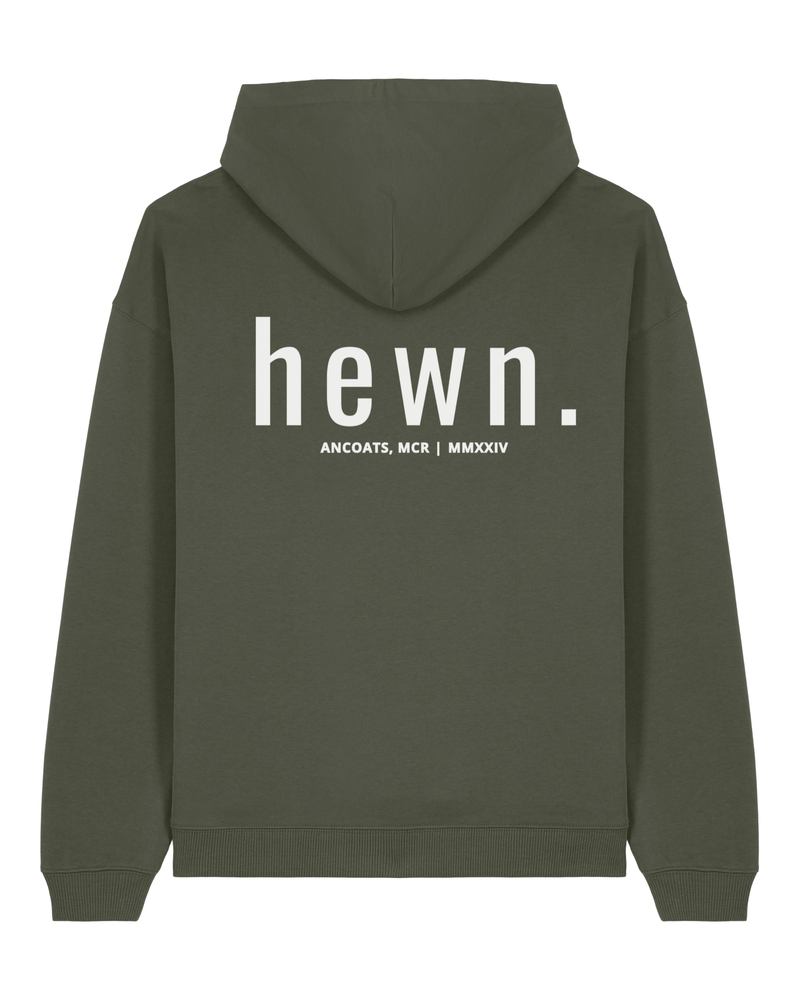 hewn. Mens Organic Cotton Signature Oversized Hoodie in Pine Green Khaki