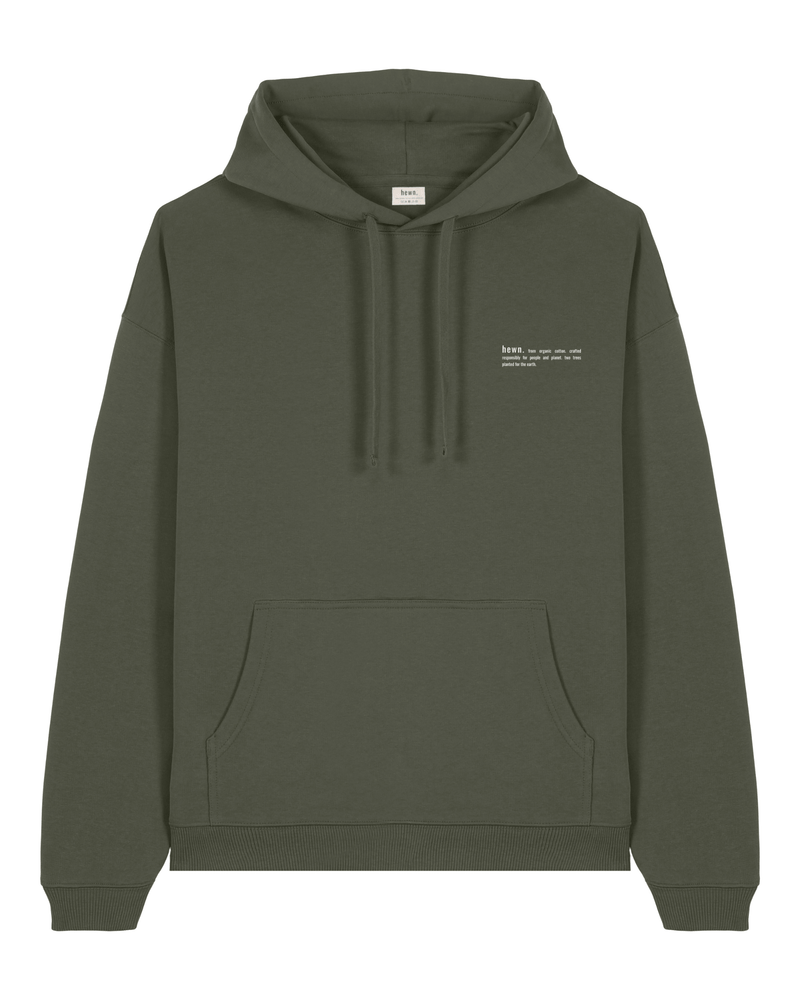 hewn. Mens Organic Cotton Signature Oversized Hoodie in Pine Green Khaki