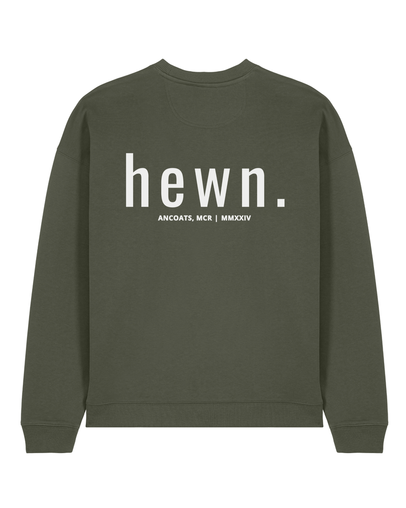 hewn. Mens Organic Cotton Signature Oversized Sweatshirt in Pine Green Khaki