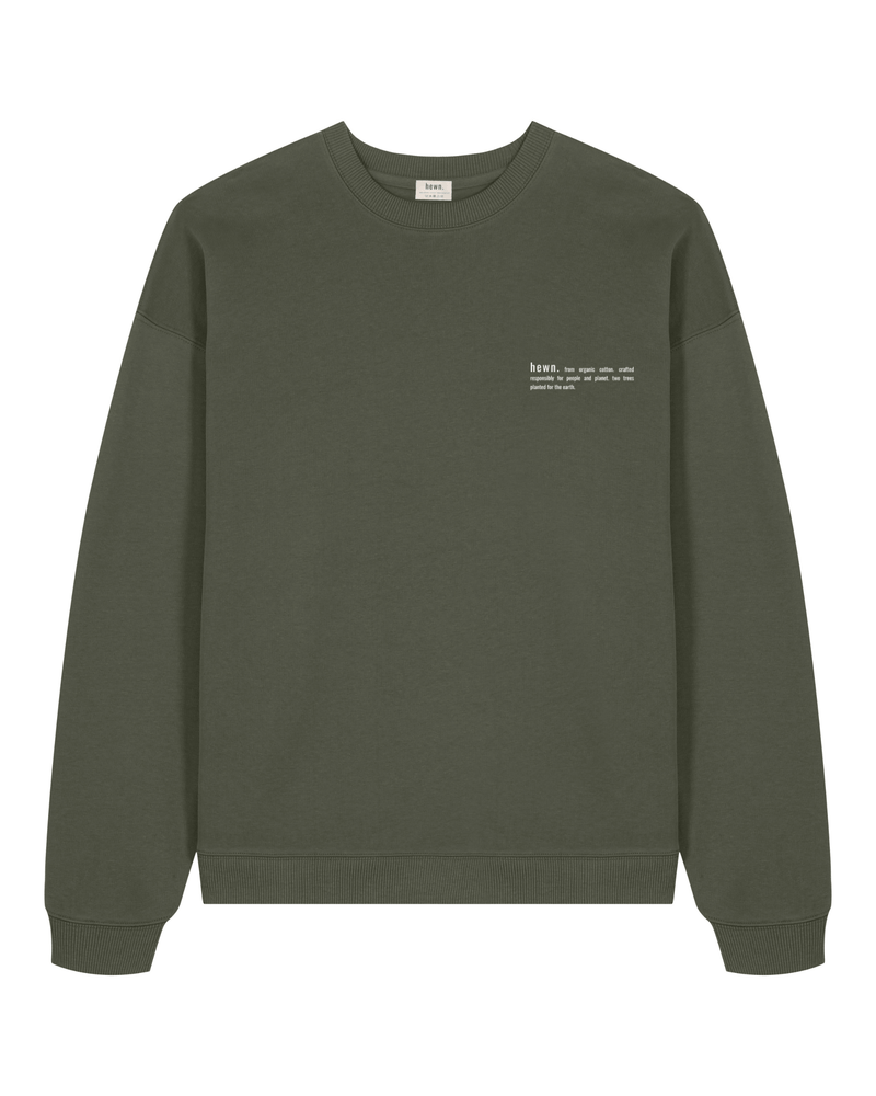 hewn. Mens Organic Cotton Signature Oversized Sweatshirt in Pine Green Khaki