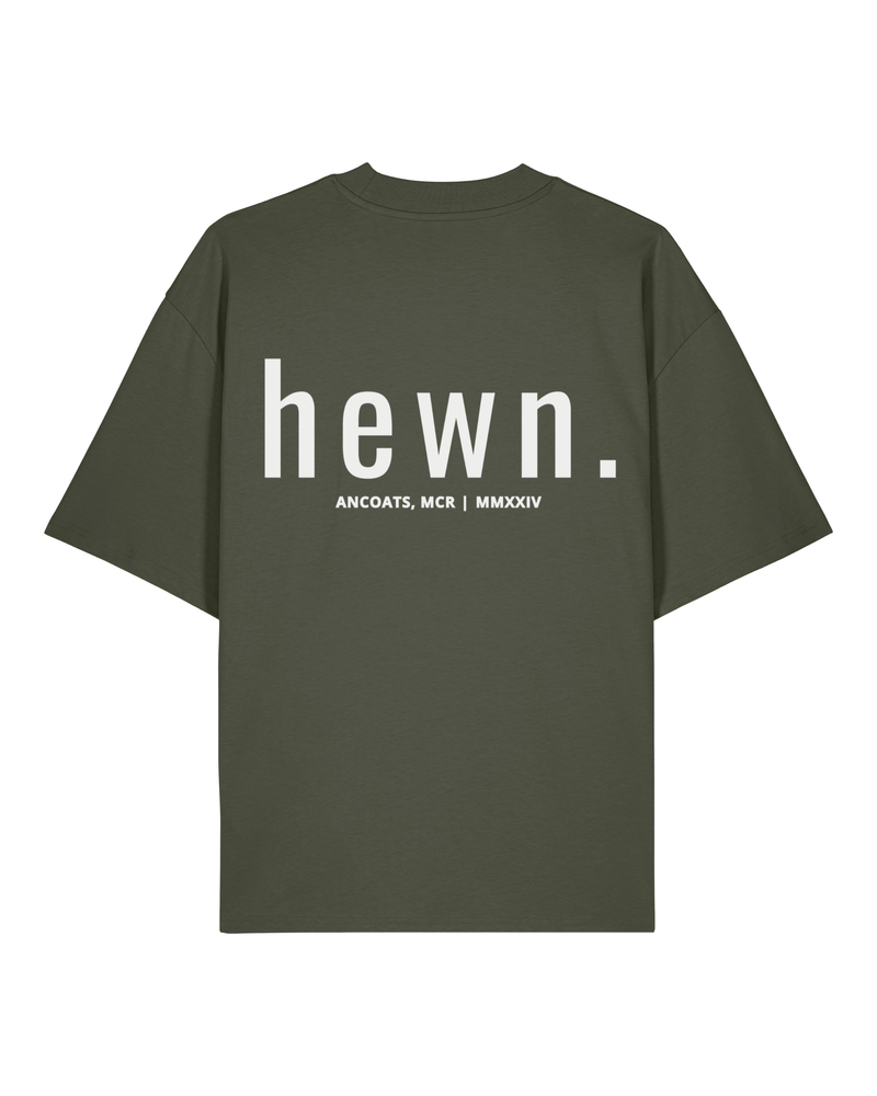 hewn. Mens Organic Cotton Signature Oversized T-shirt in Pine Green Khaki