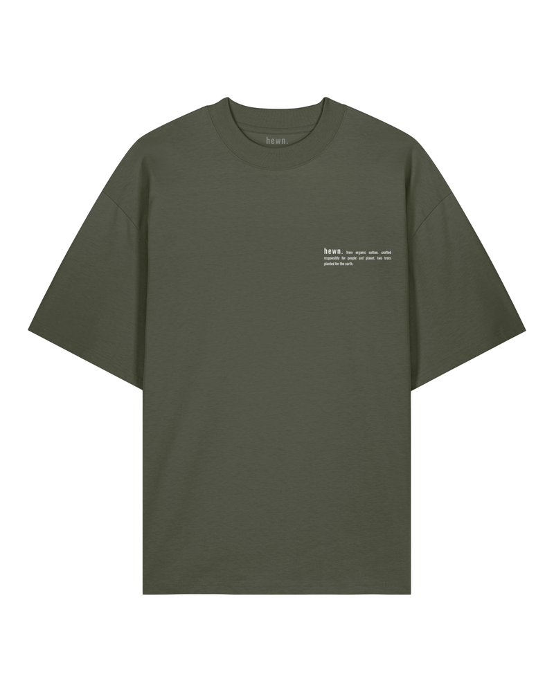 hewn. Mens Organic Cotton Signature Oversized T-shirt in Pine Green Khaki