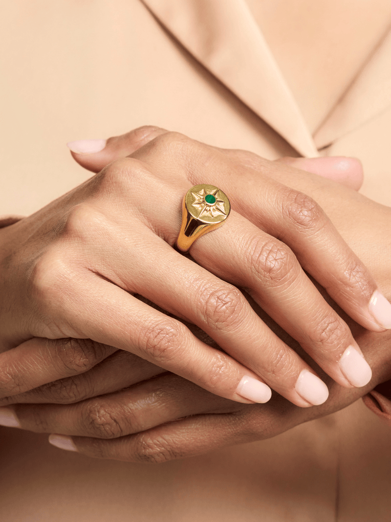 Under Her Eyes ASTRID RING <br> 18k Gold Plated - Malachite