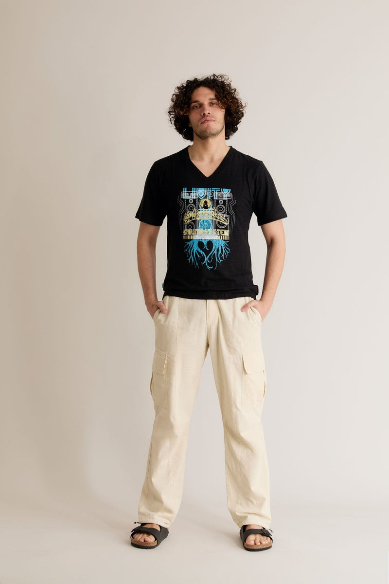 KOMODO ROOTS ROCKERS - Hemp V-Nack Tee by LIVITY Black