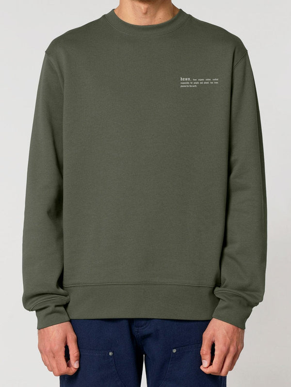 hewn. Mens Organic Cotton Relaxed-fit Sweatshirt in Pine Green Khaki