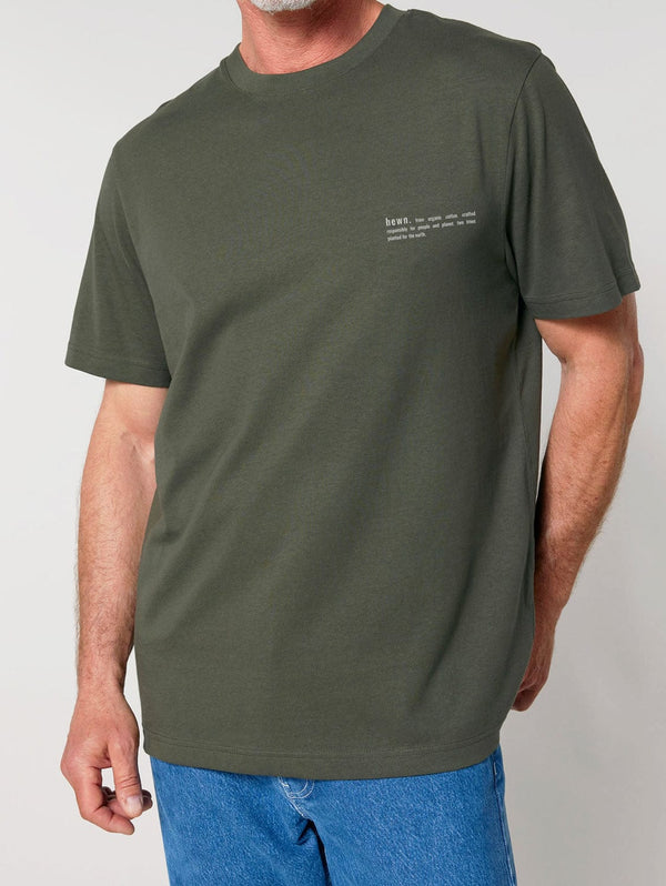 hewn. Mens Organic Cotton Relaxed-Fit T-shirt in Pine Green Khaki