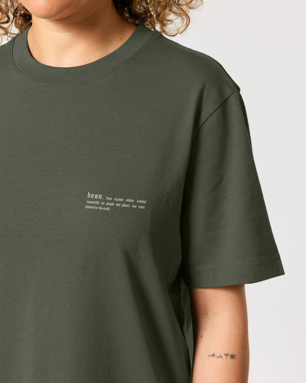 hewn. Womens Organic Cotton Relaxed-Fit T-shirt in Pine Green Khaki