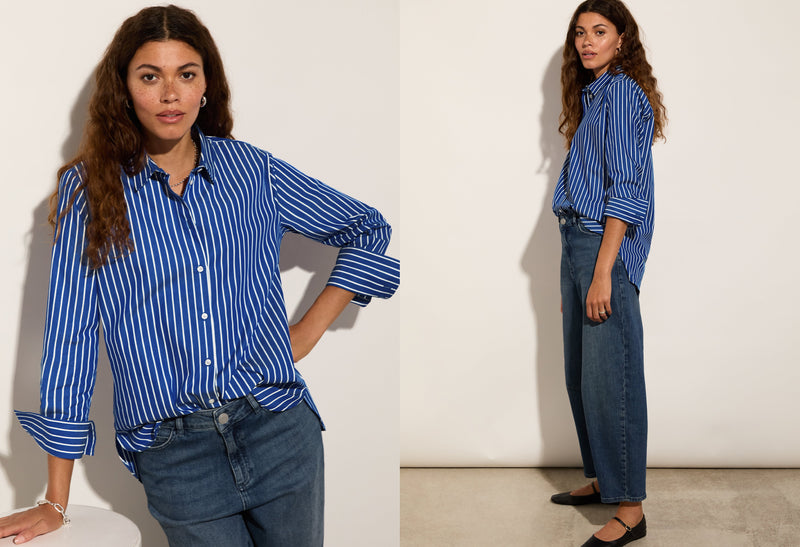 Rishma Organic Cotton Stripe Shirt | Blue & White Stripe