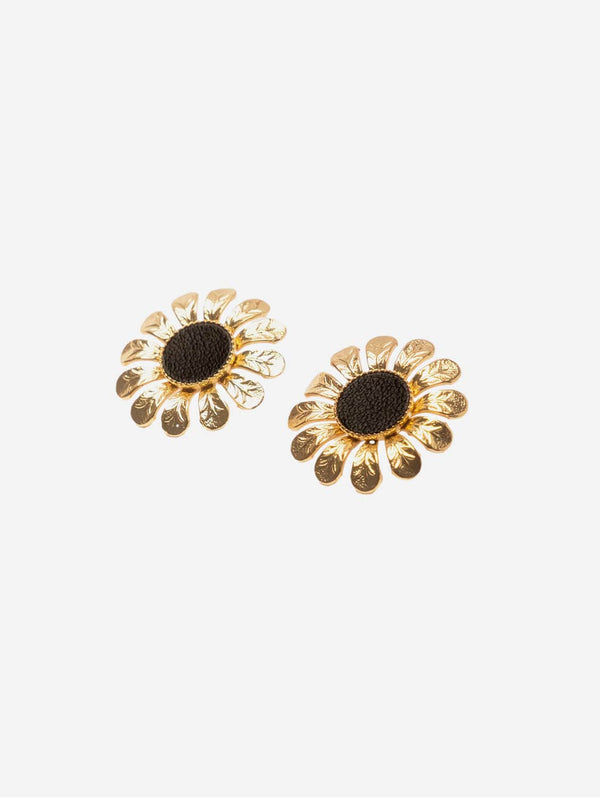 Rive Claire Margaret 24ct Gold Plated Stud Earrings | Black & Gold