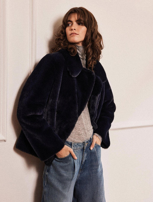 Issy London Philippa Peacoat Vegan Faux Suede & Shearling Midnight