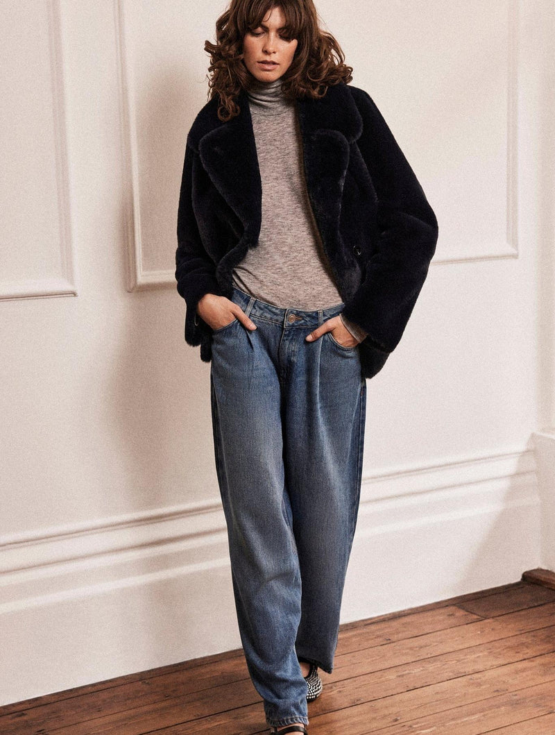Issy London Philippa Peacoat Vegan Faux Suede & Shearling Midnight
