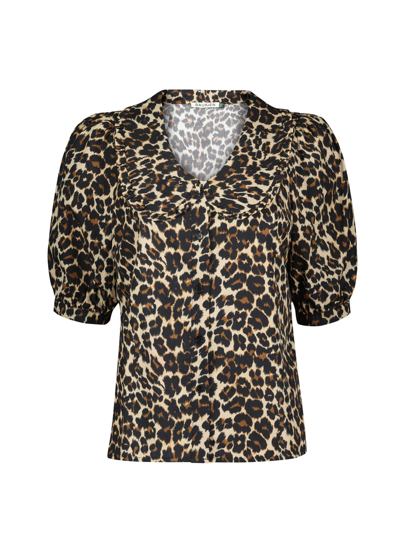 Courtney Organic Cotton Collar Blouse | Brown Leopard