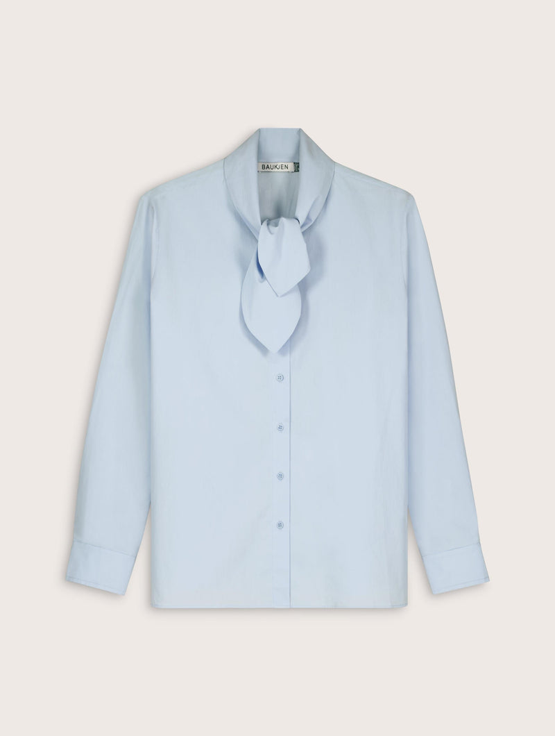 Kai Organic Cotton Tie Neck Shirt | Ice Blue