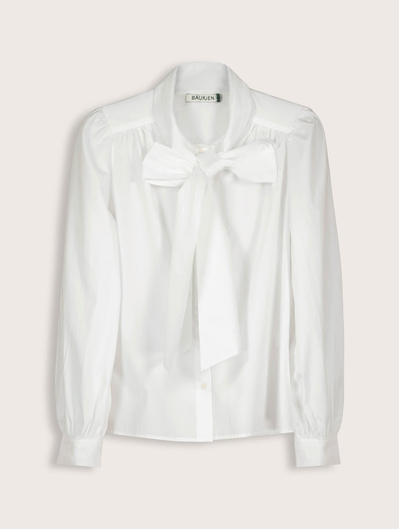 Araya Organic Cotton Bow Neck Blouse | Pure White