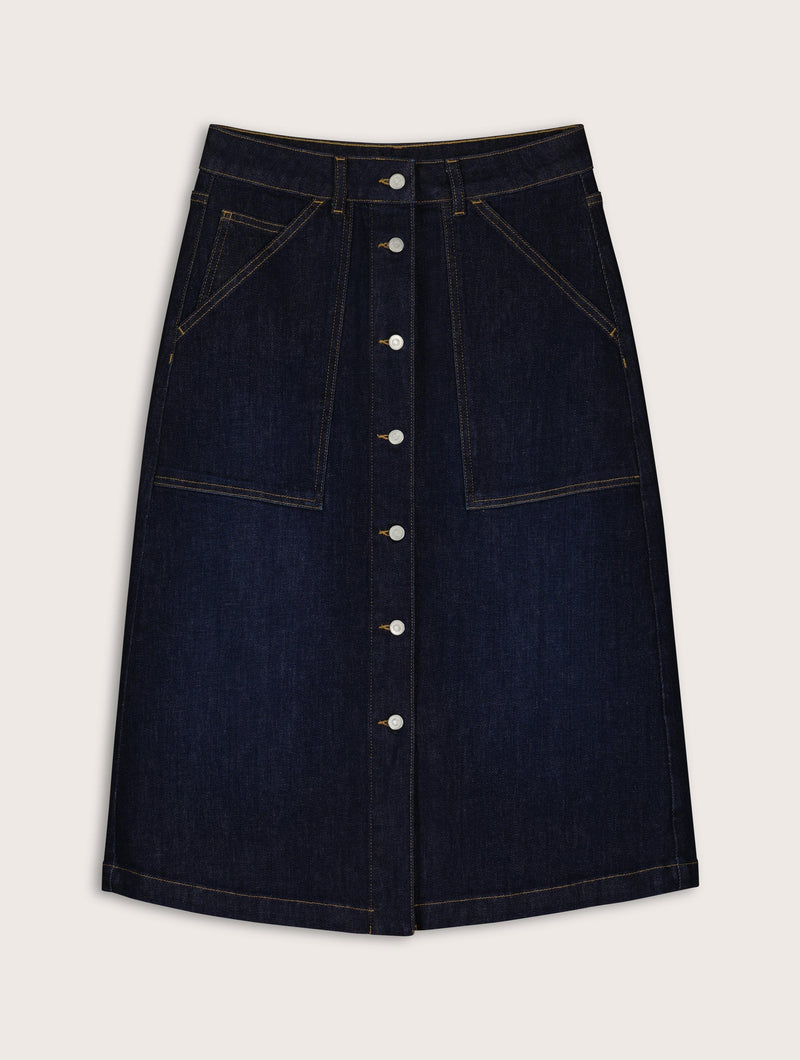 Bobbie Organic Cotton Stretch Denim Midi Skirt | Dark Indigo