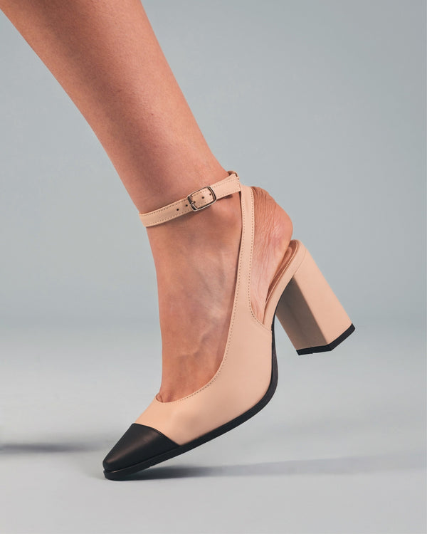 Adel Vegan Apple Leather Slingback Heels | Beige