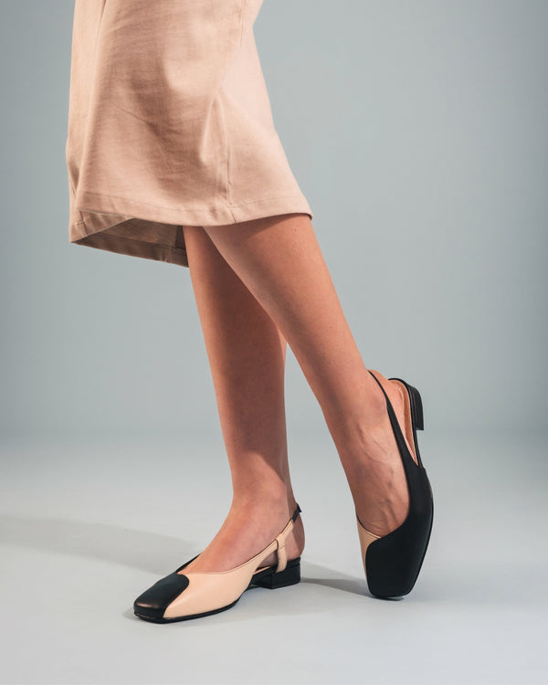 NAE Vegan Shoes Diana Vegan Apple Leather Slingback Pumps | Black & Beige