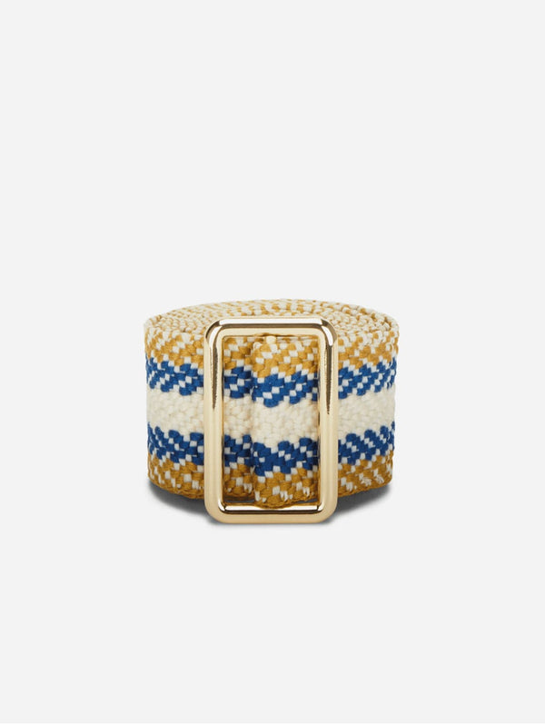 Stelar Sunda Handwoven Jacquard Vegan Belt | Natural & Blue Stripe