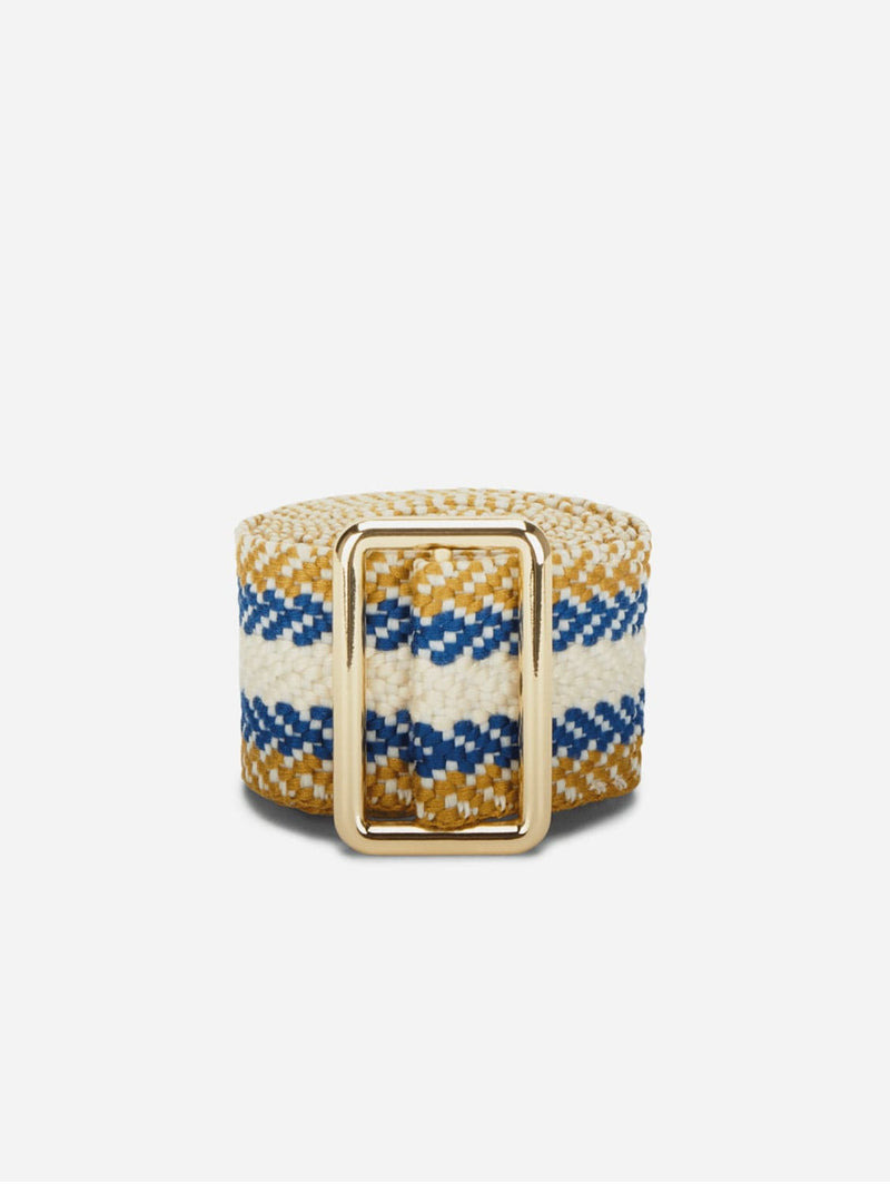 Stelar Sunda Handwoven Jacquard Vegan Belt | Natural & Blue Stripe