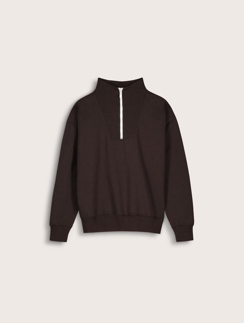 Maddox Organic Cotton Half Zip Sweatshirt | Dark Chocolate