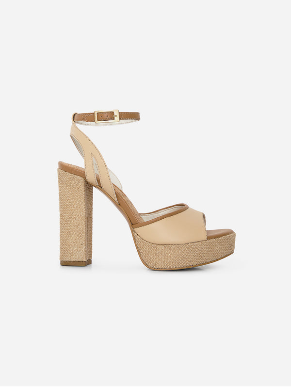 Hola! Vegan Mushroom Leather & Jute Wedge Sandals | Beige