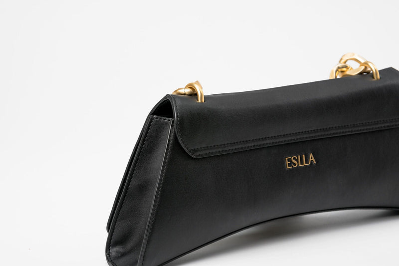 Eslla Satori Desserto Cactus Leather Vegan Clutch With Gold Chain | Black