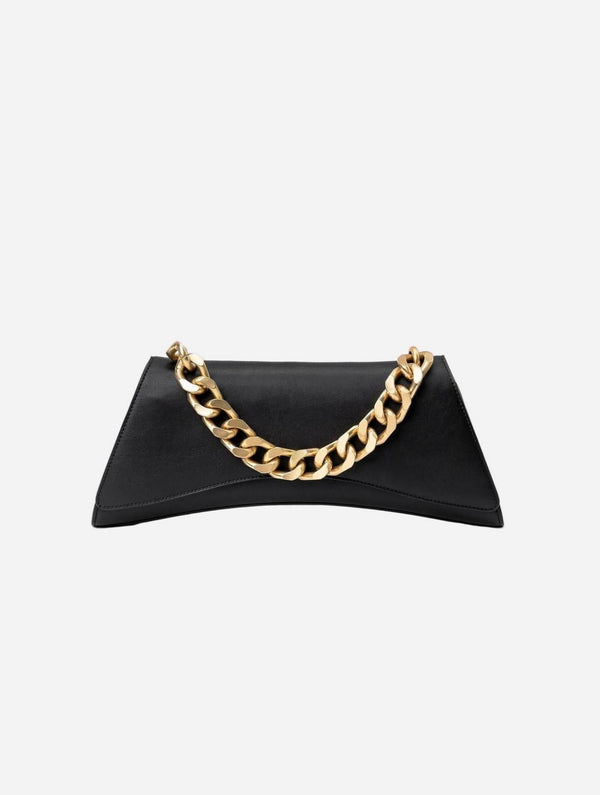 Eslla Satori Desserto Cactus Leather Vegan Clutch With Gold Chain | Black