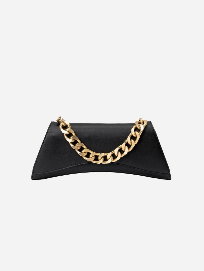 Eslla Satori Desserto Cactus Leather Vegan Clutch With Gold Chain | Black