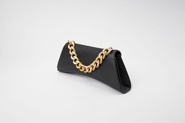 Eslla Satori Desserto Cactus Leather Vegan Clutch With Gold Chain | Black