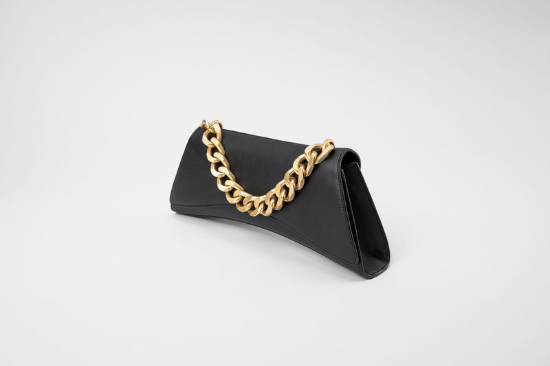 Eslla Satori Desserto Cactus Leather Vegan Clutch With Gold Chain | Black
