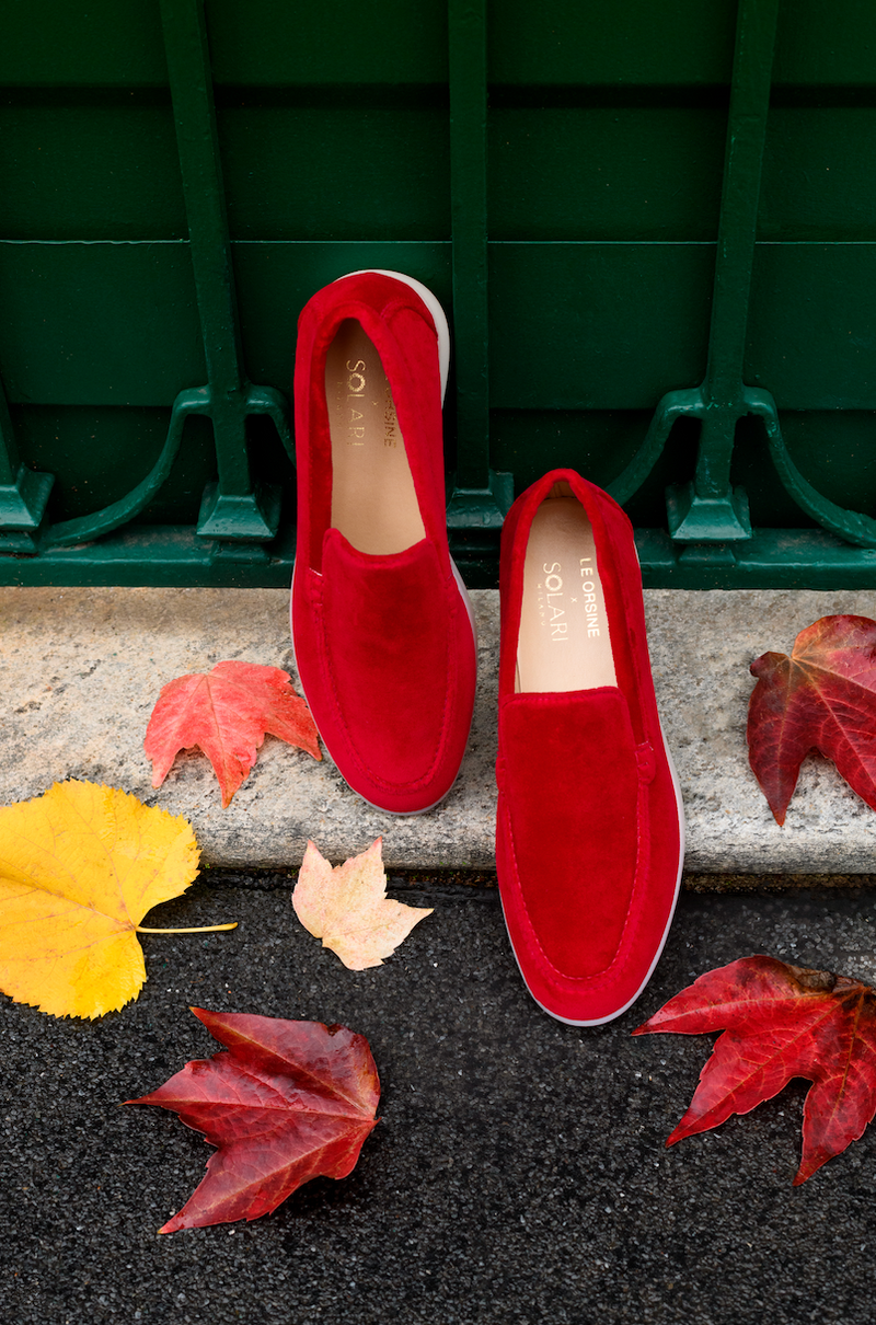 Solari Milano Women's Velvet Vegan Loafers | Red