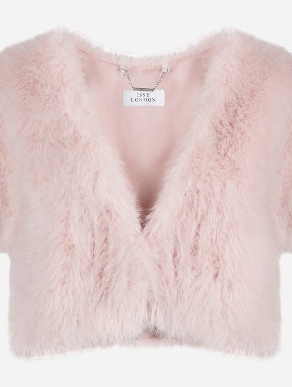 Issy London Luis faux feather fur Cape Pink