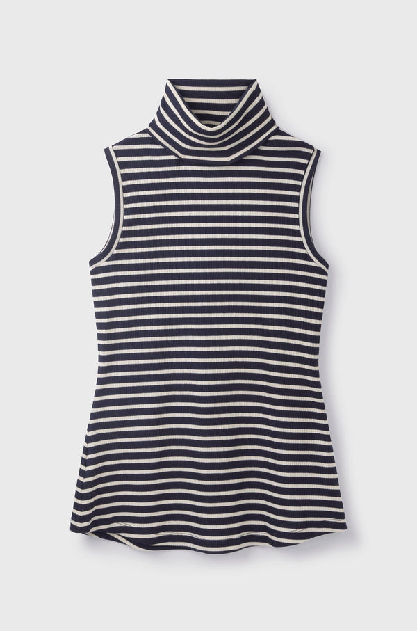 Lavender Hill Clothing Sleeveless Striped Ribbed Cotton Roll Neck | Multiple Colours