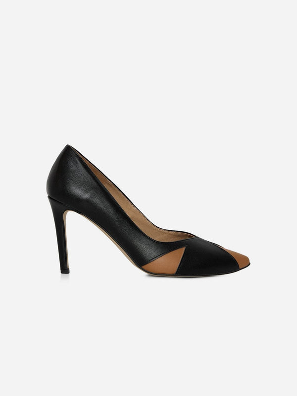 AGAZI Ivo Vegan Mushroom & Grape Leather Heels | Black & Caramel