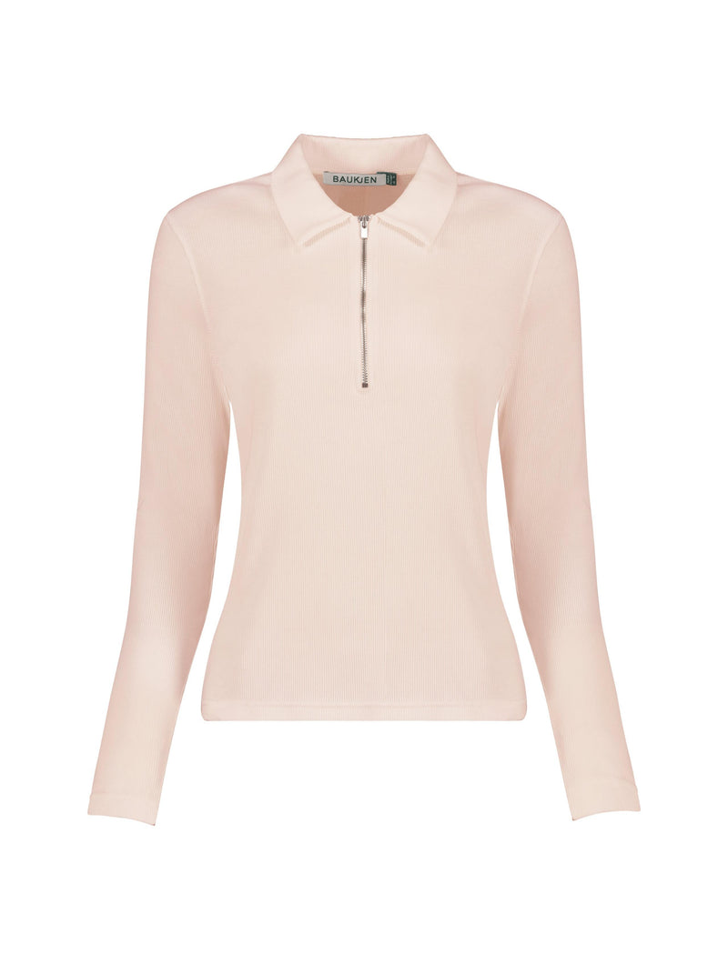 Organic Cotton Zip Collar Top | Peach Cream