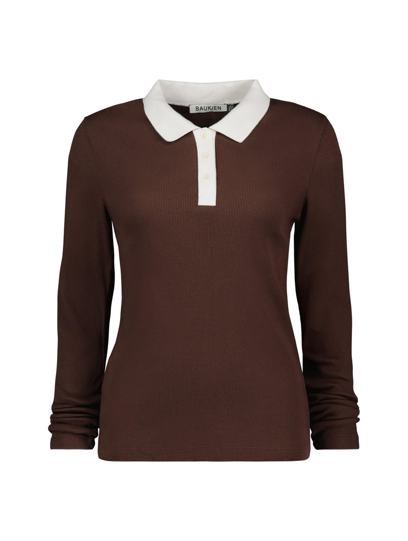 Baukjen Ellison Contrast Collar Rib Polo Top