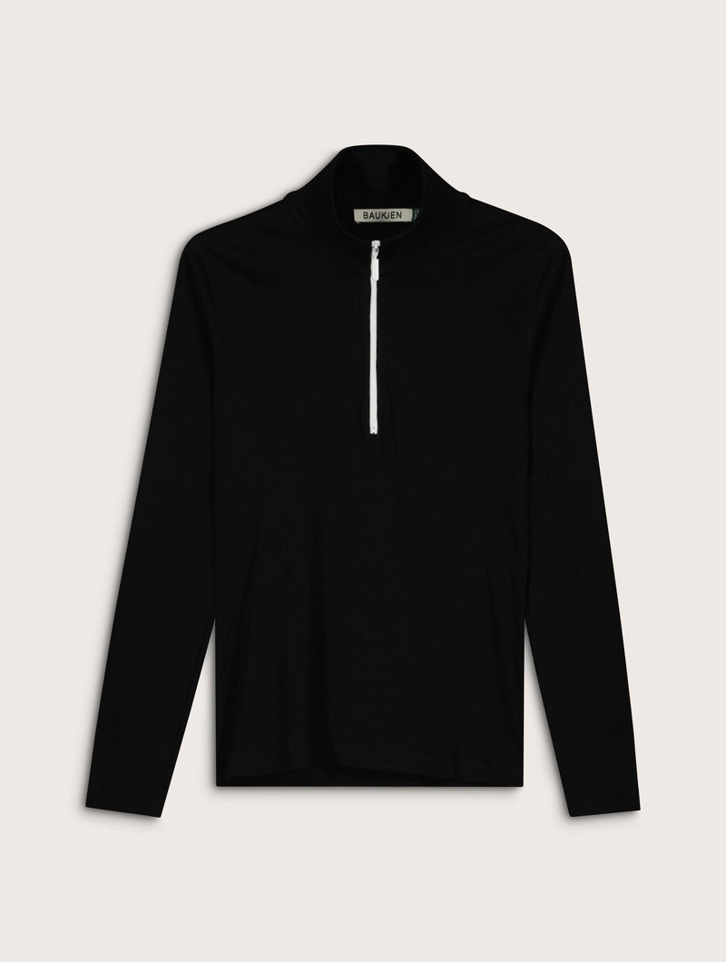 Clayton Organic Cotton Zip Turtleneck Top | Caviar Black
