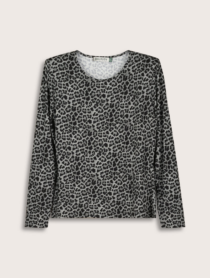Shae Printed Jersey Crew Neck Top | Steel Leopard