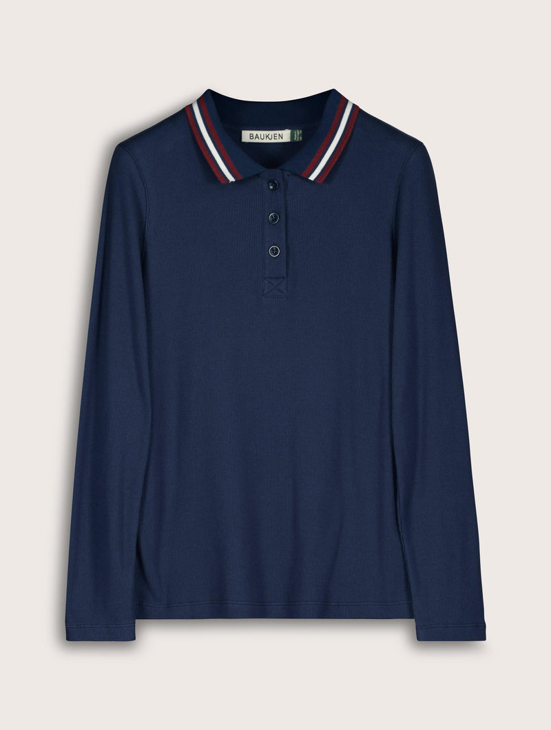 Cameron Organic Cotton Stripe Collar Top | Deep Indigo