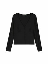 Immaculate Vegan - Lison V-Neck Button Through Top | Caviar Black