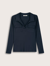 Immaculate Vegan - Baukjen Allie Organic Cotton Rib Collar Top | Navy