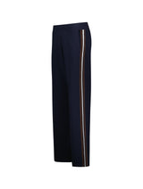 Immaculate Vegan - Marjorie Side Stripe Ponte Trousers | Navy & Dark Chocolate