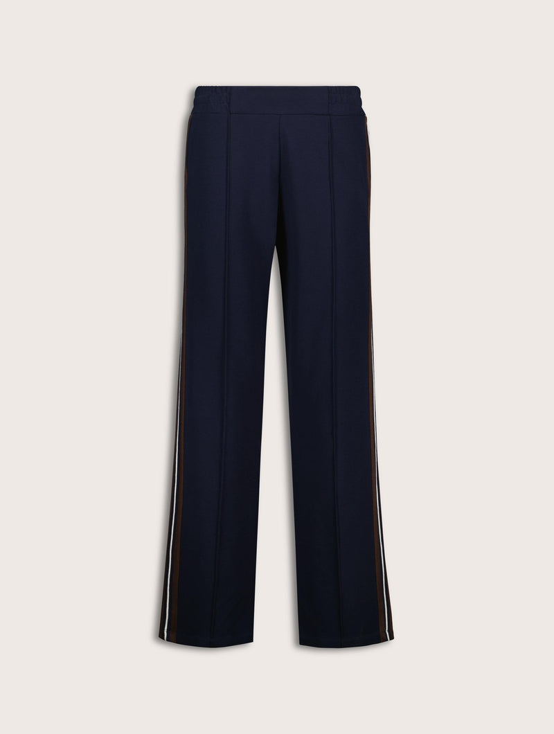 Marjorie Side Stripe Ponte Trousers | Navy & Dark Chocolate